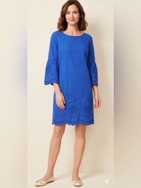 Talbots Cobalt Blue Eyelet-Trim Shift Dress
